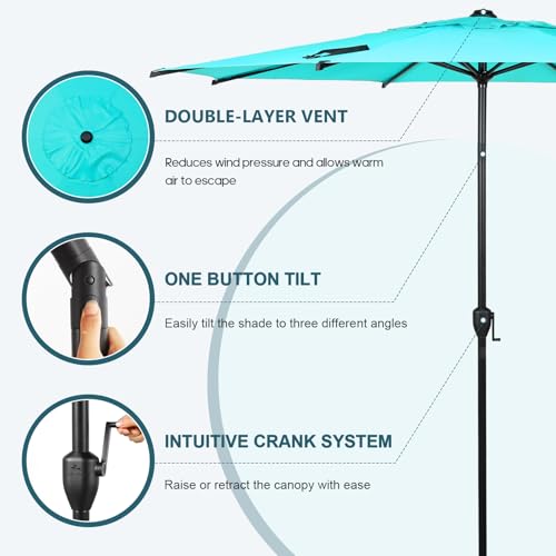 Image of Abba Patio 11FT Lyon Outdoor Patio Umbrella Outdoor Table Umbrella with Push Button Tilt and Crank Market Umbrella 8 Sturdy Ribs UV Protection Waterproof for Garden Deck Backyard Pool, Turquoise