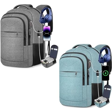 Lapsouno Travel Laptop Backpack,17.3 Inch Business Laptop Backpack with USB Charging Port Sturdy Water Resistant Business Bookbag for Women Men College School,couple backpack (Grey+Lake Green) Cover