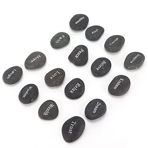 Riuulity 16 Guijarros de Runa Negros Mate Grabados para Meditación, Adivinación y Decoración del Hogar, Textura Suave con Letras Grabadas, Ideal para la Paz en el Corazón, Adecuado para Regalar