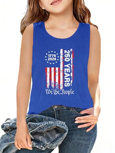 Image of CAZYCHILD Girls American Flag Tank Tops Boys 4th of July Shirts USA Summer Sleeveless Tee Independence Day Outfit 5-14y