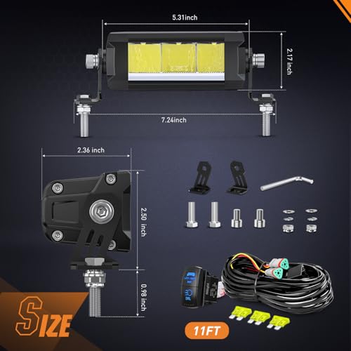 Image of Nilight LED Light Bar with Amber DRL 2 PCS 15 W 5.3 Inch Single Row Light | Anti-Glare Spot Offroad Slim Driving Lights IP68 with 16AWG DT Wiring Kit for Pickup Truck SUV ATV UTV Boat 4x4 Jeep
