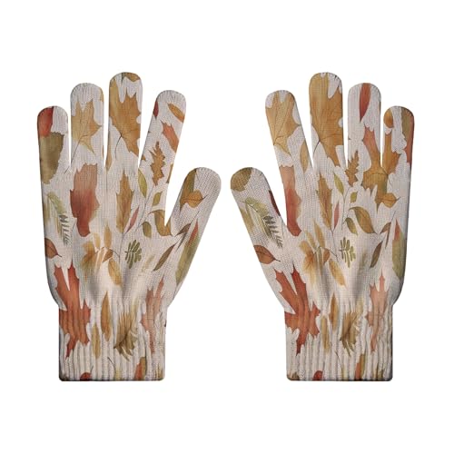 MLSOWM Guanti Invernali Touch Screen foglie gialle appassite Guanti a Maglia Caldi Uomo foglie di piante Guanti per Lavoro Sci Campeggio Escursionismo Corsa Bicicletta Guida per Uomo e Donna