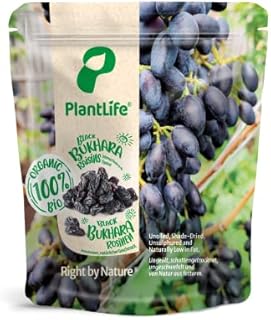 PlantLife Organic Raisins "Black Bukhara" 1kg Raw, Shade-Dried, Unsweetened and Unsulphured Black Raisins