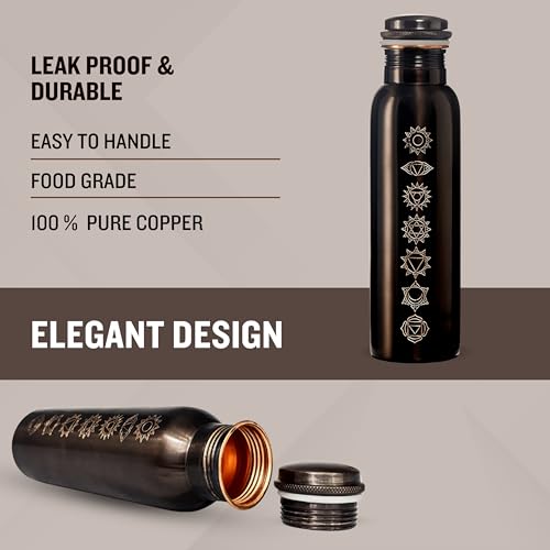 Image of Copper Water Bottle 1 Ltr | Copper Water Bottle with Glass Set | Meena Work | 100% Pure | Leak-Proof | 2 Water Glass 300ml each | Best for Gifting ((Asth Mangla Design))