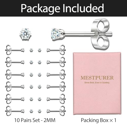 10 Pairs Small Stud Earrings for Women – Hypoallergenic Stainless Steel Tiny Earrings for Sensitive Ears, Cubic Zirconia Simulated Diamond Stud Earrings4