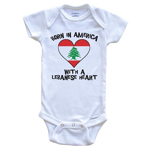 Born in America with A Lebanese Heart One Piece Baby Bodysuit Lebanon Flag Baby Bodysuit