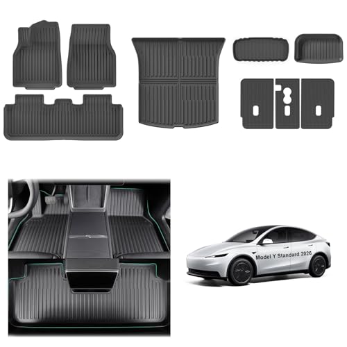 [9 Stück] GAFAT für Neu Tesla Model Y Standard 2026 Juniper Fußmatten+Kofferraummatten Voll Set TPE-Allwetter Innenmatten für Boden & Rücksitze & Kofferraum Hohe Kante 3D OEM Original