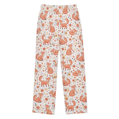 Fox and Spring Floral Boys Long Pants Soft Trousers Elastic Waist Kids Lounge Bottoms with Pockets S-XL