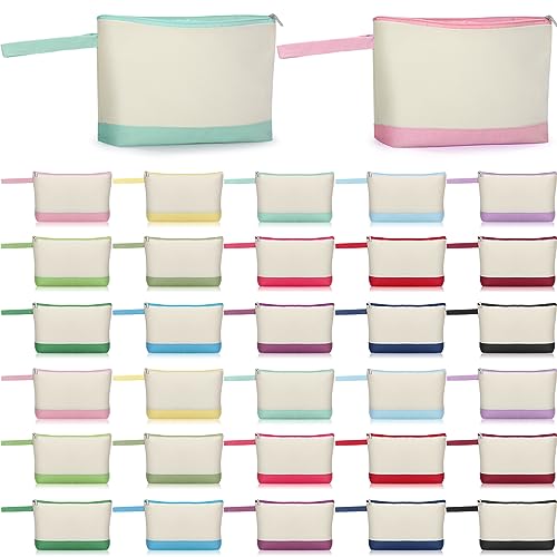 Silkfly 30 Pcs Canvas Makeup Bags Bulk Pencil Case Cotton Cosmetic Pouch with Zipper Bottom Blank Inspirational Travel Pouch Multi Purpose Toiletry Bags for Women(Multicolor,Cute)