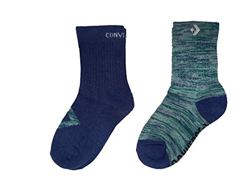 Converse Boy`s Crew Socks 2 Pack (Blue(UC0133-C3K)/Green, 9-11(5Y-7Y Kids Shoe Size))