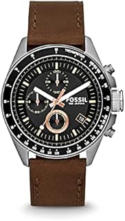 Fossil Herrenuhr Decker, QuarzChronographenwerk, 44mm Silber / Stahl Edelstahlgehäuse mit einem Lederarmband, CH2885