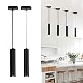 IBalody Modern Black Pendant Lights 2 Pack, LED Minimalist Pendant Lighting Fixture for Kitchen Island, Long Tube Hanging Light Cord Adjustable for Living Room Bedroom Dining Room Bar