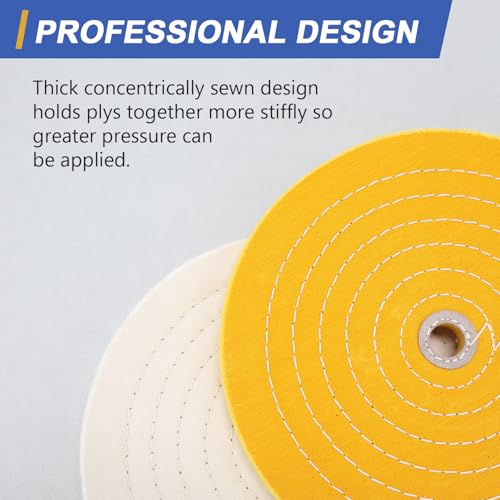 Image of SCOTTCHEN 10 inch Buffing Polishing Wheel for Bench Grinder Buffing Wheel White (70 Ply) & Yellow (42 Ply) for Buffer Polisher with 3 /4 inch Arbor Hole-2 PCS