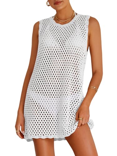 ATOG Swimsuit Coverup for Women Beach Bathing Suit Cover Ups Crochet Swimwear Summer Knit Swim Outfits(White,XL)