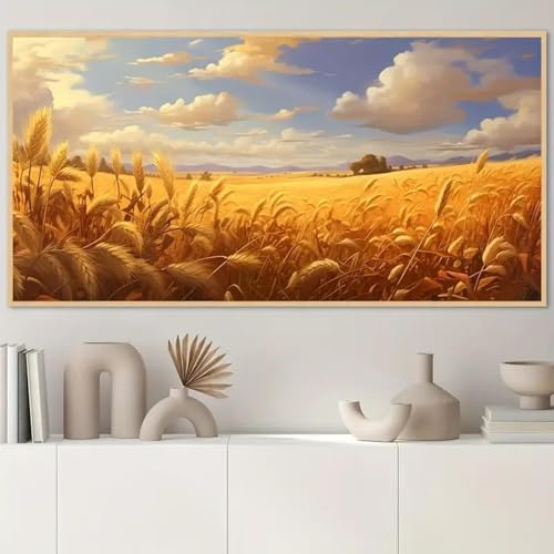 Impression d'art sur toile champ de blé doré rural 40x80cm moderne décoration murale sans cadre