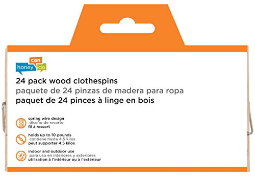 Honey-Can-Do Dry-01374 Wood Clothespins With Spring, 24-Pack, 3.3-Inches Length,Brown #TOP3