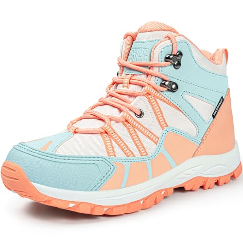 R CORD Kids Hiking Boots Trekking Walking Boots with Lace Up Outdoor Ankle Hiking Boots Girls Non-Slip Outdoor Boots BluePeach 6 Big Kid
