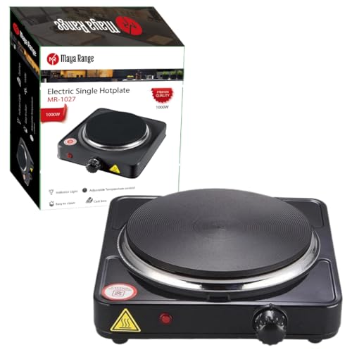 Maya Range 1000W Single Hot Plate Precise Table Top Cooking, Cast Iron Heating Plate, Portable Electric Hob Single Burner with Adjustable Thermostat for Home Kitchen Camping & Caravan Cooking (Black) - Image 4