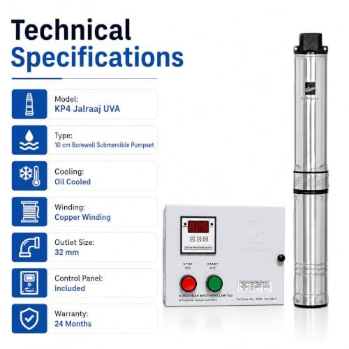 Image of Kirloskar Submersible Pump 1HP With Control Panel Single Phase, Multicolor