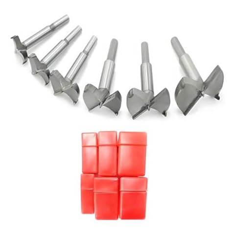 Meichoon Forstner Drill Bits Set 30-60mm 6PCS, Flat Wing Drilling Hole Hinge Cemented Carbide Carbon High Speed Steel Woodworking Drill Punching Bit with Round Shank DC02A Cover