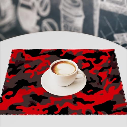 Sets de table infroissables camouflage rouge pour table propre et sans tache - 8