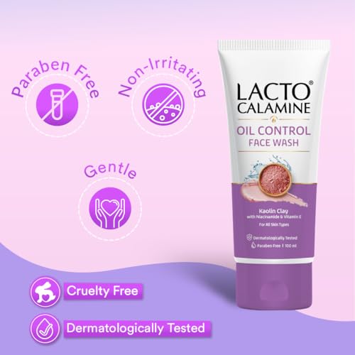 Image of Lacto Calamine Face Wash For Oily Skin |100ml each- Pack of 3 | Kaolin Clay, Niacinamide & Vitamin E | Facewash Reduces Excess Oil, Controls Pimples, Blackheads & Whiteheads |Face wash For Women & Men