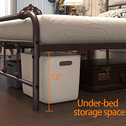 Debercu King-Size-Bed-Frame With-Headboard And Footboard - No Box Spring Need,Victorian Vintage Heavy Duty Metal Platform Mattress Foundation(Brown) #TOP3