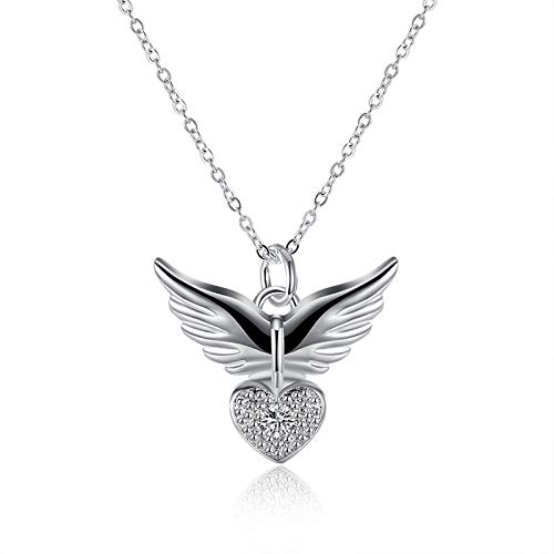 Pendant aile cardiaque en argent plaqué et zircone blanc par KZTHGNS pour femmes