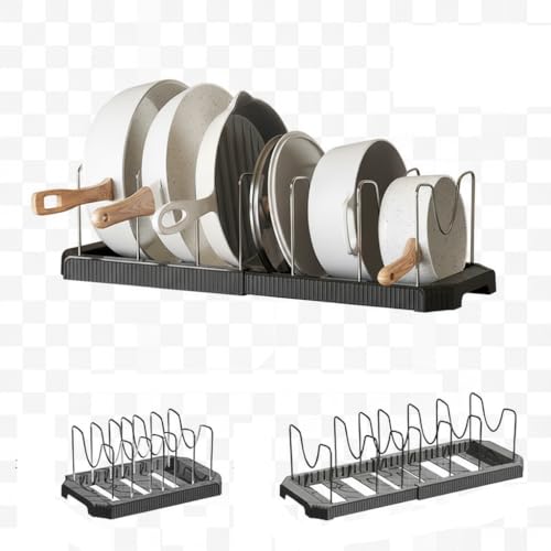 Image of STAR WORK Expandable Pull-Out Pan & Pot Organizer Pan Dish Rack Stand Organizer for Cabinet Kitchen Cabinet Cookware Baking Frying Rack (BLACK)