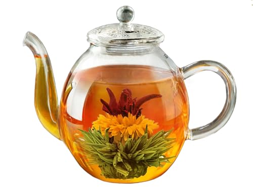 Creano glass teapot 17 oz (500ml), with glass lid, ideal for preparing teaflowers or tea bags, drip-free
