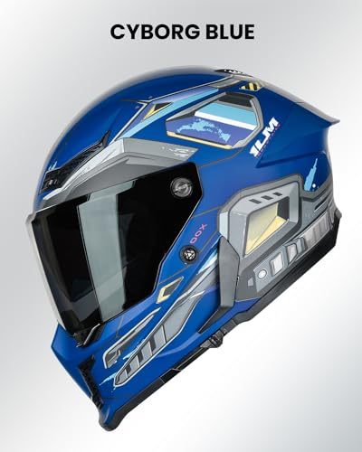 Image of ILM Motorcycle Helmets for Adult Men Women Full Face DOT ECE Powersports Dual Visor Street Racing Helmet with Pinlock Cascos para Motos Model MF509 (Cyborg Blue, XL)