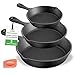 NutriChef sartenes de hierro fundido pre-sazonadas, set de 3 piezas, Boquilla antigoteo y raspador, Compatible con induccion, Estufa electrica, Gas y ceramica