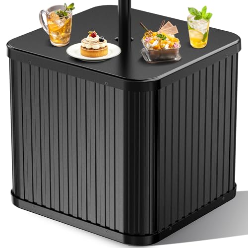 Umbrella Side Table - Hyperzoo Outdoor Patio Table with Umbrella Hole Heavy Duty Plastic Poolside Table Holds 132 lbs with Water Filled Base Fits 1.5Umbrella Pole for Poolside & Backyard Black