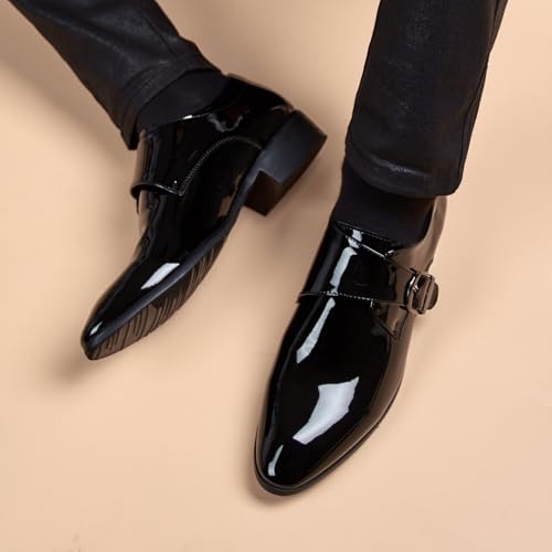 Men's Business Wingtip Dress Shoes Slip On Pointed Toe Classic Formal Business Shoes Faux Patent Leather Oxford Shoes3