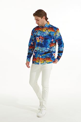 Image of Hawaii Hangover Family Matching Hawaiian Clothes, Sunset Blue | Family matching Hawaiian outfits, Sunset Blue, 100% cotton, machine washable, tropical floral print, luaus, cruises