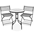 Best Choice Products 3-Piece Patio Bistro Dining Furniture Set w/Glass Tabletop, 2 Folding Chairs, Steel Frame, Polyester Fabric - Gray