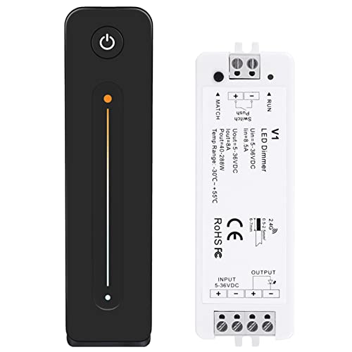 Quystetes LED Atenuador 12V 5V 24V 36V 8A Interruptor RF InaláMbrico PWM con 2.4G Ajuste de Brillo Contacto Remoto para Tira de un Solo Color Led