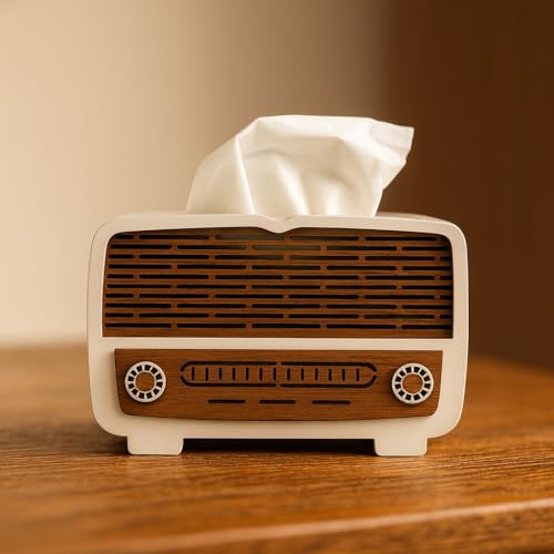Image of Radio Wooden Tissue Box - Retro Tissue Holder for Home, Office & Car | Creative Wooden Napkin Dispenser | Decorative Tissue Case for Living Room & Bedroom (Radio Tissue Holder)
