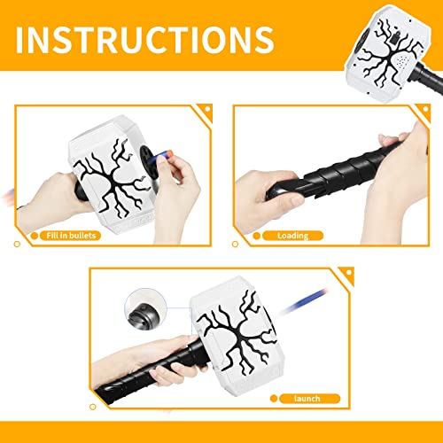 Coophit ZZF-WJQ1 Thors Dart-Blasting Hammer Toy Gun For Nerf Guns Bullets With Lights -Toys For 5 6 7 8 9+ Year Old Boys,Kids Roleplay Toy Thunder Mjolnir thumb #2