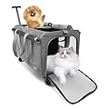 Large Cat Carrier, Foldable Pet Stroller with Double Compartment and Wheels, Detachable Cat Stroller Dog Pushchair for 2 Small Cats/Dogs/Rabbits, Breathable Cat Travel Carrier for Walking Camping