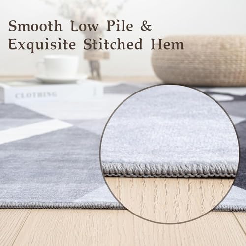 Image of HOMFINE Washable Modern Area Rug - Geometric Style 6x9 Rugs for Living Room, Bedroom, Machine Washable Rug Soft Non Slip Non Shedding Area Rug - Grey, 6'x9'