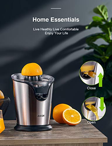 Aicok Electric Orange Juicer Squeezer, Citrus Juicer Electric with Two Interchangeable Cones Suitable for All Size of Citrus Fruits, 100W Ultra Quiet Motor, BPA Free, Brushed Stainless Steel - Thumbnail 5