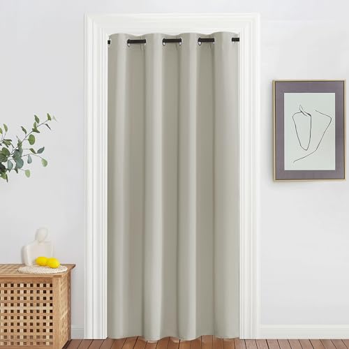 NICETOWN Room Darkening Bedroom Curtain 78 inches Long - Grommet Sound Reducing Window Treatment Privacy Thermal Curtain & Drape Light Blocking for Living Room (Natural, 1 Panel, W52 x L78)