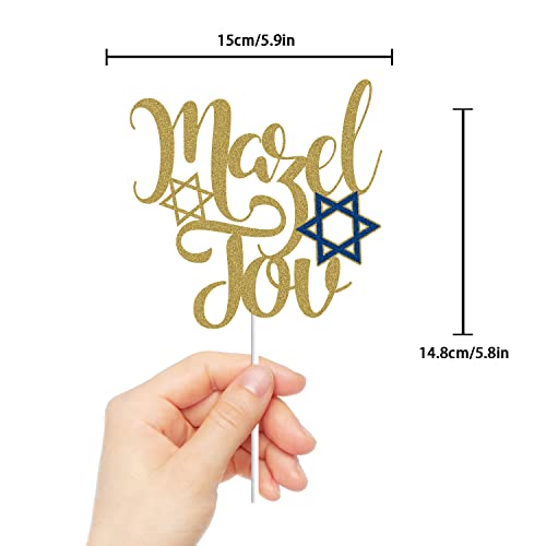 Mazel Tov Cake Topper Gold Glitter Jewish Birthday Chanukah Holiday Cake Decoration Hebrew Congratulations Hanukkah Star Of David Party Supplies #TOP1