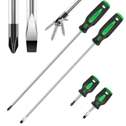 GURADESIGN 4-Piece 12" Long Screwdriver Set Slotted and Phillips, Long & Short Magnetic Screwdriver Set