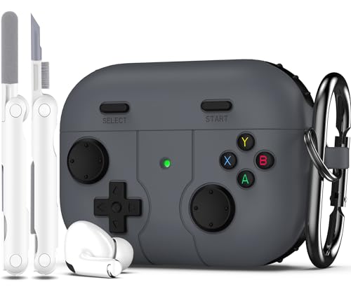 R-fun Compatible with AirPods Pro 2nd/1st Generation Case Cover with Cleaner Kit, Classic Handheld Game Console Design Case Soft Skin Silicone Protective for Apple AirPods Pro 2/1 Charging Case,Grey
