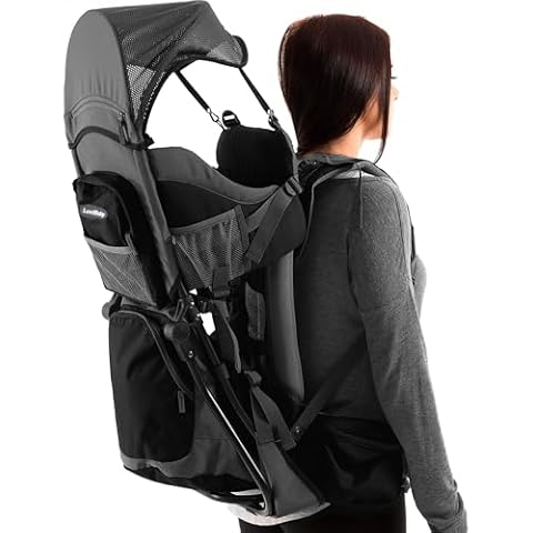 Hiking Baby Carrier Backpack - Comfortable Baby Backpack Carrier - Toddler Hiking Backpack Carrier - Child Carrier Backpack System with Diaper Change Pad, Insulated Pocket + Rain and Sun Hood Cover