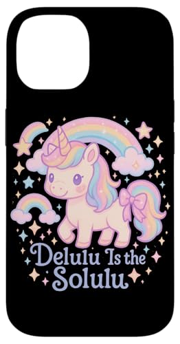 Delulu Is The Solulu かわいいパステルかわいいユニコーンデザイン スマホケース iPhone 14 用
