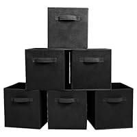 PowerKing Fabric Storage Box Organiser, 6 Pieces Foldable Storage Cube Storage Box in Cube Shape, Black