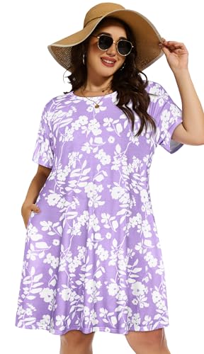 Image of elescat Plus Size Summer Dresses for Women Casual Short Sleeve Pockets Loose Oversized T Shirt Sundress 2026